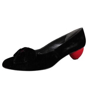 Stuart Weitzman Martinique VTG Womens 8.5 Narrow Black Velvet Bow‎ Dress Pumps
